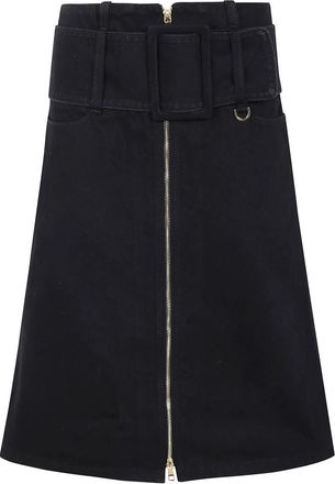 Patou Geritste Midi Rok met Riem - Dames - Midirokken - Zwart - S - Rokken