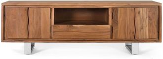 Giner&Colomer Mueble tv de madera de acacia natural y metal plateado