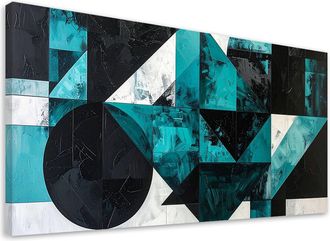 Feeby Cuadro En Lienzo, Abstracci&oacute;n Geom&eacute;trica Turquesa, 120x60