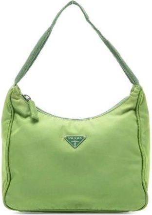 Prada Pre-owned Shoulder Bags, female, Green, Size: ONE SIZE Pre-owned Nylon Shoulder Bag