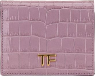 Tom Ford Glanzend Gestempelde Krokodillenleren Verticale Portemonnee - Dames - Portefeuilles - Paars - ONE Size - Leer - Accessoires