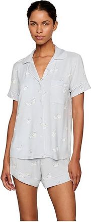 Eberjey Gisele Printed - The Relaxed Short PJ Set Womens Pajama Sets Large Swans Ice Blue/Ivory : 2XL, Modal/Spandex