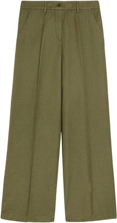 Aspesi High Waist Wide-Leg Broeken - Dames - Wijde Broeken - Groen - M - Katoen - Broeken