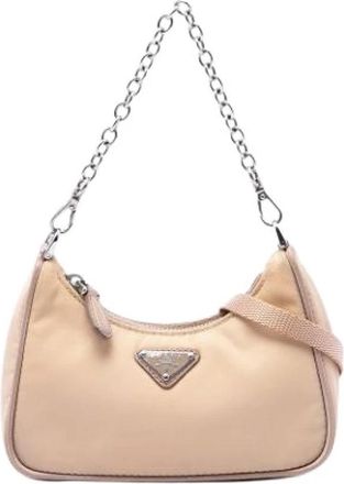 Prada Pre-owned Satchel - Dames - Vintage Schoudertas - Beige - ONE Size - Nylon - Vintage