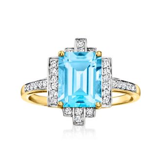 Ross-Simons Swiss Blue Topaz and. Diamond Ring in 14kt Yellow Gold