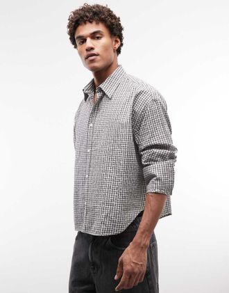 Weekday Camicia a maniche lunghe squadrata bianca e grigia a quadri-Grigio