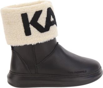 Karl Lagerfeld Logo Enkellaarsjes - Dames - Winterlaarzen - Zwart - 39 EU - Leer - Schoenen