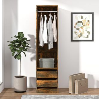 Berkfield Home Wardrobe with Drawers Smoked Oak 50x50x200 cm Engineered Wood in Brown | Size: 50 x 50 x 200 cm