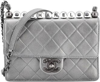 Chanel Chic Pearls Flap Bag Quilted Goatskin with Acrylic Beads Small shoulder bag - Argento
