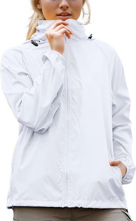 Generic Womens Running Jackets - Waterproof Quick Dry Hooded for Women High Neck Full Zip Long Sleeve Jacket for Fitness Training Cycling Gym Sports with Side