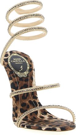 Rene Caovilla Womens Rhinestone-Encrusted Satin Heel Sandal Multicolor Viscose Silk
