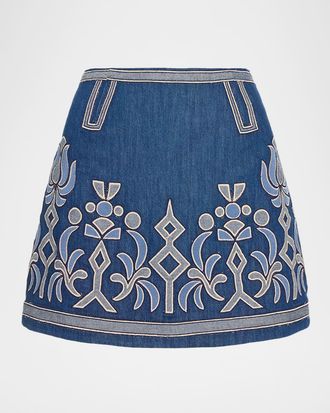 Ramy Brook Anastasia Embroidered Denim Mini Skirt