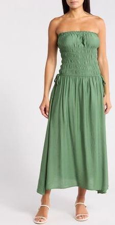 Blu Pepper Strapless Satin Midi Dress in Dark Kiwi at Nordstrom Rack, Size Medium