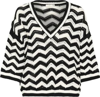 Kaffe Truien & Vesten, Dames, Veelkleurig, XS, Katoen, Zwart en Krijt Pullover Sweater