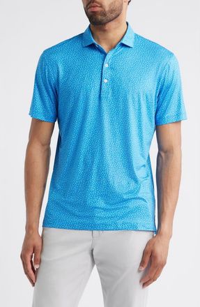 Johnnie-O Plumeria Floral Featherweight Performance Polo in Palisades Blue at Nordstrom, Size Xx-Large