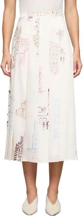 Lafayette 148 New York Manhattan Print Pleated Twill A-Line Midi Skirt in Cloud Multi at Nordstrom, Size 12