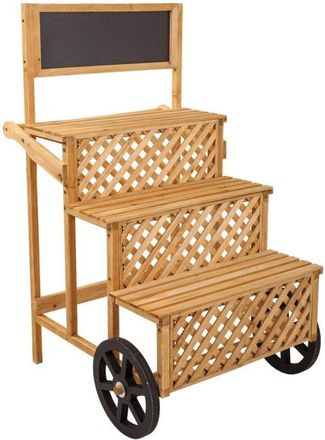 Wanderlust Deco Carro Expositor De Madera Marr&oacute;n Con Pizarra 70x71x116