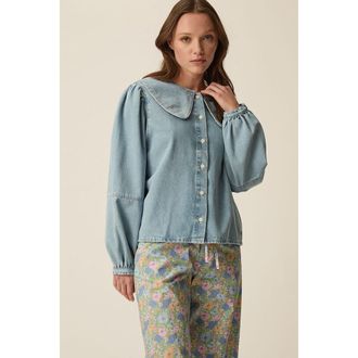 des petit hauts Denim blouse met Claudinekraag, LOUISE