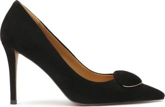 Kazar Zwarte su&egrave;de pumps met versiering - Dames - Pumps - Zwart - 39 EU - Su&egrave;de - Schoenen