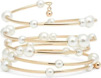 Nordstrom Scattered Faux Pearl Coil Bracelet in White- Gold at Nordstrom