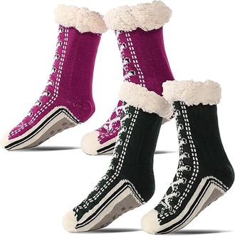 Generic Ultra-Thick Cashmere Slipper Socks for Women, Home Non-slip Soft Cozy Fleece, Winter Warm Fluffy Christmas Sock with Grippers (2pcs-c)