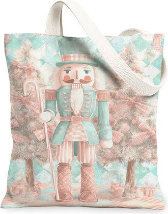 Generic Christmas Nutcracker Canvas Tote Bags, Vintage Character Pattern Reusable Grocery Bags, Festive Lightweight Washable Should, Multi-color, 13x15 Inch