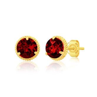 MAX + STONE 14k Yellow or White Gold 6mm Roped Halo Gemstone Round Stud Earrings