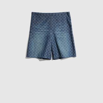 Gucci GG Chambray Cotton Denim Shorts, Size 46 IT, Blue