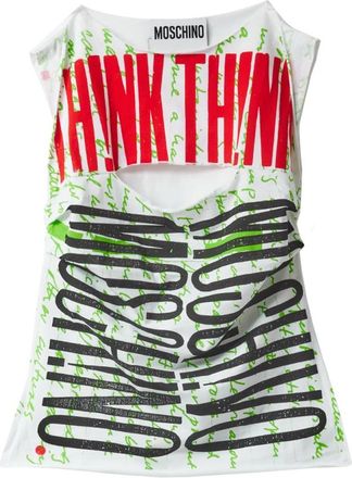 Moschino Graphic Print Katoenen Draped Top - Dames - Tops zonder mouwen - Veelkleurig - S - Katoen - Tops
