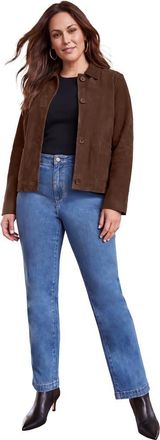 Jessica London Downtown Suede Jacket With Mandarin Collar in Rich Brown at Nordstrom, Size 18