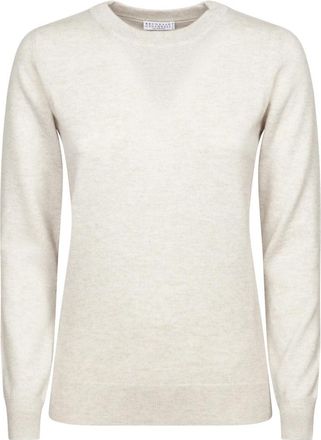 Brunello Cucinelli Girocollo M/L - Dames - Ronde hals truien - Beige - M - Kasjmier - Truien & Vesten