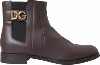 Dolce & Gabbana Brown Leather AMORE Flats Ankle Boots Womens Shoes (Pre-Owned)