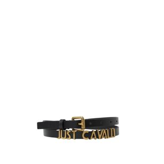 Just Cavalli Belts, female, Black, Size: ONE SIZE Black Leather Logo Belt Stylish Accessory