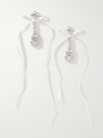 Simone Rocha Orecchini In Raso Argentato Con Cristalli Victorian Bow - Argento