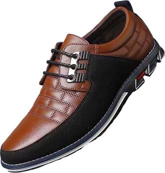 Generic Mens Leather Business Shoes Classic Patent Lace-ups Sneakers Pointed Toe Leather Shoe Block Heel Non Slip Causal Low Top Shoewear for Daily Office Wea