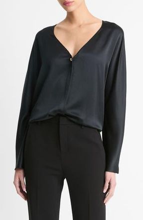 Vince V-Neck Silk Top in Black at Nordstrom Rack, Size Medium