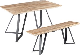 Beliani Conjunto De Comedor 2 Plazas Madera Clara Negro Patas Metal Mesa Banco Upton