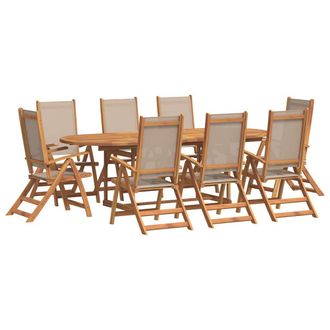 vidaXL Juego Comedor De Jard&iacute;n 9 Pzas Madera Maciza Acacia Y Textileno Vidaxl