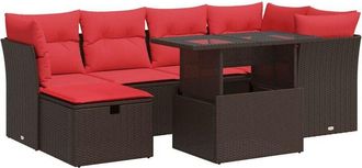 vidaXL 7 Piece Garden Sofa Set with Cushions Brown Poly Rattan Acacia Vidaxl