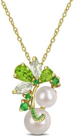 Delmar 8-9mm Cultured Freshwater Pearl & Gemstone Cluster Necklace in Green at Nordstrom Rack