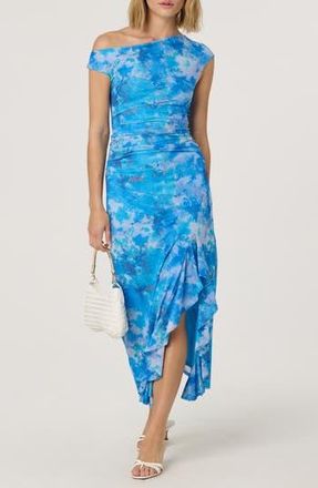 ASTR the Label Ruched One-Shoulder Maxi Dress in Blue Watercolor at Nordstrom Rack, Size X-Small