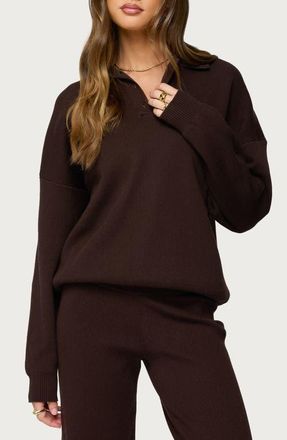 Edikted Lorie Oversize Polo Sweater in Brown at Nordstrom, Size X-Small