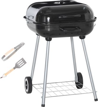 OUTSUNNY BBQ Charcoal Smoker Grill Trolley with 2 Wheels and Grilling Utensils | TJ Hughes
