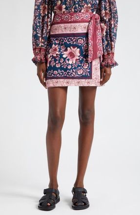 Farm Rio Ainika Charm Overlapped Denim Miniskirt in Teal at Nordstrom, Size 25