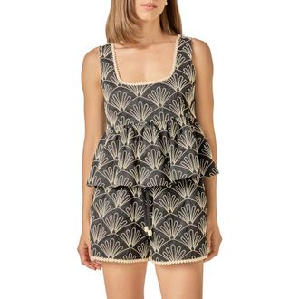 English Factory Embroidered Babydoll Top in Black/White at Nordstrom, Size X-Small