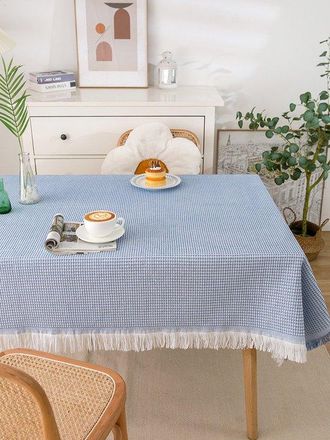 No Brand Mantel De Encaje Hecho A Mano, Mantel De Encaje De Algod&oacute;n Tejido A Crochet, Tama&ntilde;o Grande, Redondo/cuadrado - Panal Azul Y Blanco [mesa Larga] - 1302