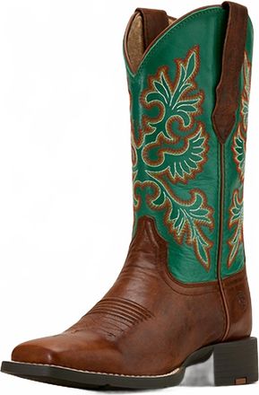 Ariat Womens Round Up Stretchfit Wide Square Toe Western Boot In Green