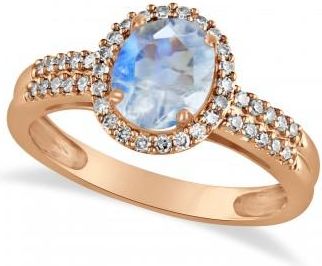 Allurez Moonstone & Diamond Oval Engagement Ring 14k Rose Gold (1.01ct)