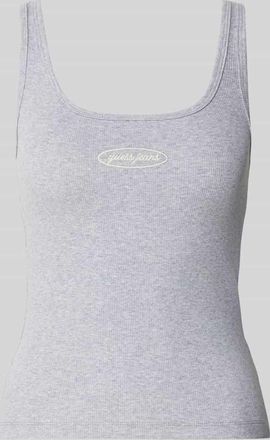 Guess Slim Fit Tanktop in Ripp-Optik mit Label-Stitching in Hellgrau Melange, Größe L