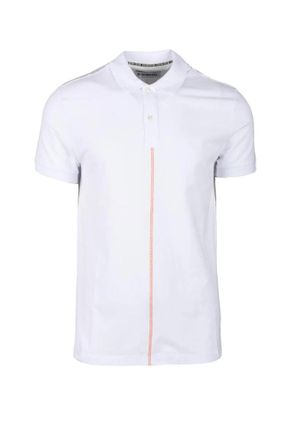 Dirk Bikkembergs White Striped Stretch Polo Shirt